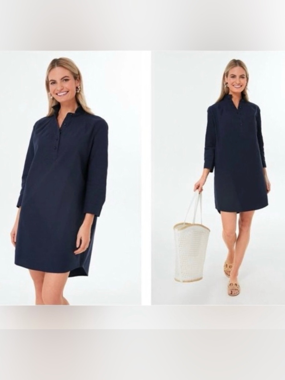 Pomander Place by Tuckernuck French Navy Blue Polly Cotton Shirt Dress Size S